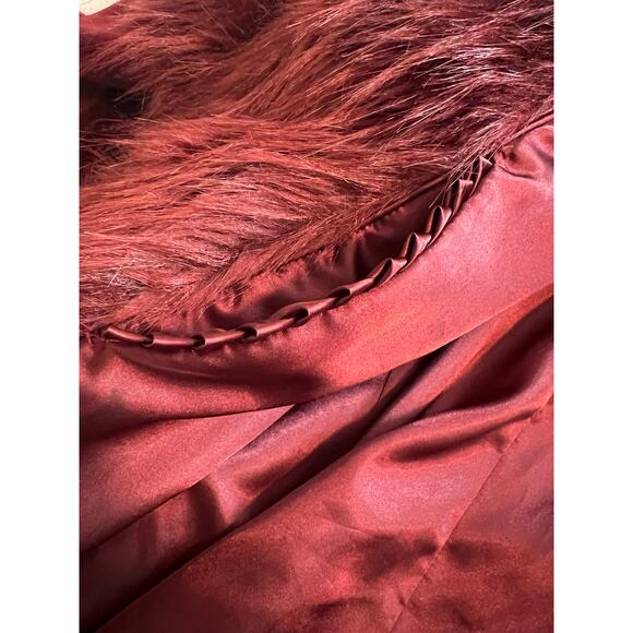 Rachel Zoe Faux Fur Burgundy Coat - Large - Picture 8 of 10